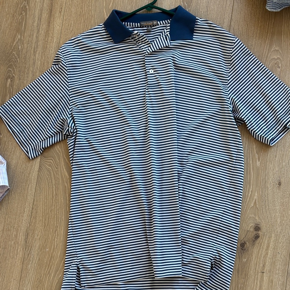 Peter Millar Blue and White Polo Shirt with Navy Collar
